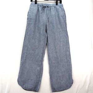 St Tropez Linen Pants Womens 6 Gray Wide Leg Relaxed Loose Elastic Waist Beach